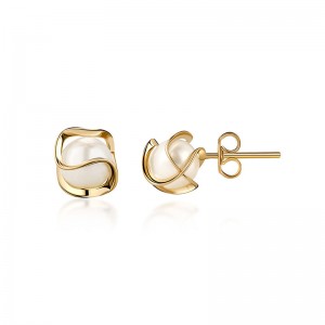 Hongde 18K Gold Plated Caged ต่างหูมุก 4 มม