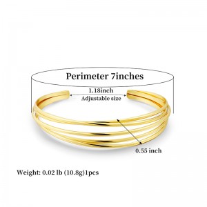 Hongde Classic เรียบง่ายหลายแบบ-ชั้นเงิน-สร้อยข้อมือเปิดชุบทอง