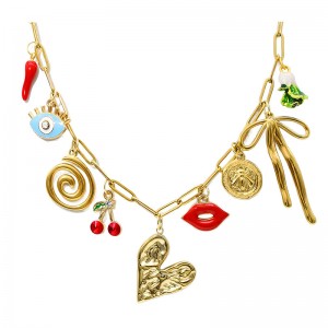 Hongde 18K คลิปหนีบกระดาษสร้อยคอทองคำทำด้วยมือ DIY Sun Moon Star จี้ Charm สร้อยคอ Western Ocean Seaside Beach GOLD Charm สร้อยคอผู้หญิง