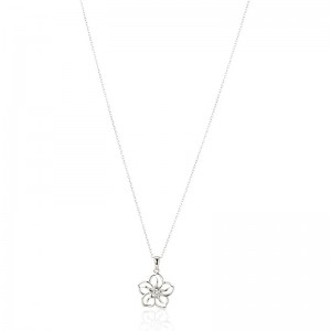 สร้อยคอพร้อมจี้ลายดอกไม้ละเอียดอ่อน พลอยแท้หรือพลอยประดิษฐ์ จี้ดอกไม้ประจำวันเกิดพร้อมสายโซ่ ตัวเรือนเงินแท้ 18